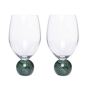 Jogo 2 Taças Esfera para Vinho em Cristal e Mármore Verde (520ml)
