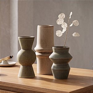 Trio de Mini Vasos Decorativos em Cerâmica Nature (3 Pçs)