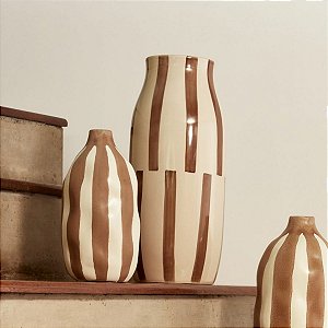 Vaso em Cerâmica com Listras Marrom G (43Cm)