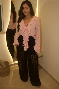 Calça Pantalona Com Transparência