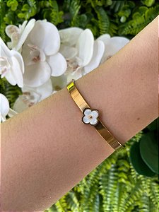 Bracelete trevo branco (aço)