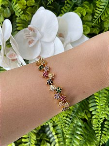 Bracelete Flor Colorida (Folheada)