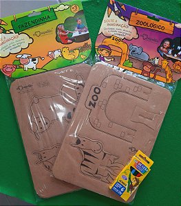 Kit Destaque, Pinte e Monte Animais + Giz de Cera