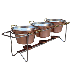 Kit Fondue Cobre 3 Panelas C/Suporte inox