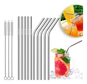 Kit 13 Pç 10canudos 3 Escovinhas Aço Inox Reutilizável Metal