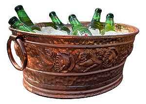 Champanheira Em Cobre Puro Oval Floral Modelo Rustica Evento
