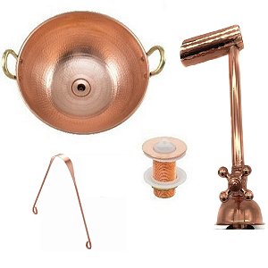 Kit Cobre: Cuba de Cobre + Torneira + Válvula + Raspador de língua - Tudo 100% Cobre Puro