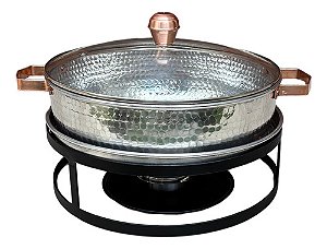 Rechaud Banho Maria Prata 9 L Alças Cobre Com Tampa De Vidro