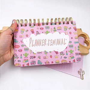 Planner com Espiral Fofo 52 Folhas - Rosa-Cactus - 18 x 12cm