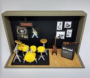 Quadro Cenário Miniatura Banda de Garagem Rock Bateria