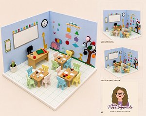 Quadro cenário miniatura sala de aula infantil