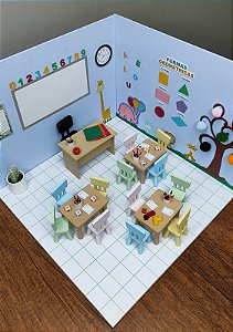 Quadro cenário miniatura sala de aula infantil
