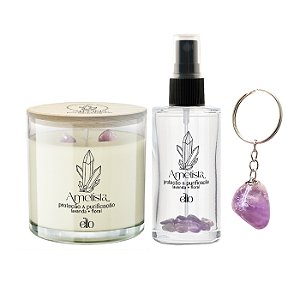 Kit Ametista - Vela e Spray Ambiental + chaveiro de brinde