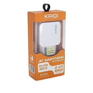 Carregador Rápido  KAIDI  KD301A 2 Saídas USB 2.4A Iphone