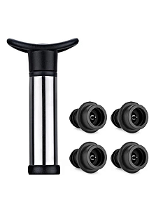 Bomba de Vácuo para Vinho em Inox com 4 Rolhas de Silicone