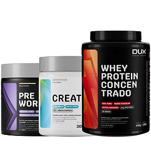 Whey Concentrado 900g + Creatina 300g + Pré-treino 300g - Dux