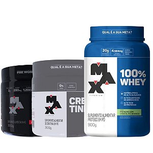 Whey Concentrado 900g + Creatina 300g + Pré-treino 300g - Max Titanium