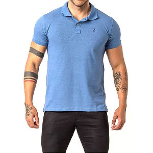 Camisa Polo Básica Masculina Azul Fit Zune