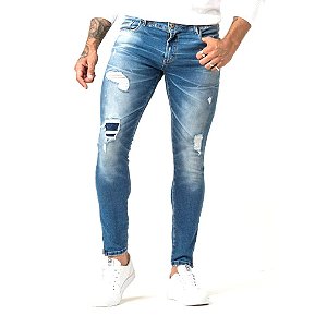 Calça Jeans Masculina Destroyed Super Skinny Fit Zune