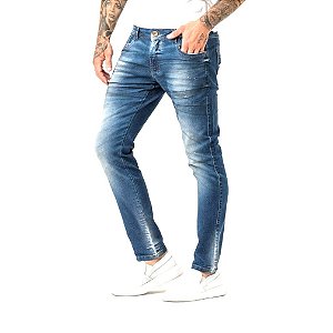 Calça Jeans Masculina Estonada Com Respingos de Tinta Super Skinny Fit Zune