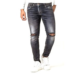 Calça Jeans Masculina Estonada Destroyed Super Skinny Fit Zune