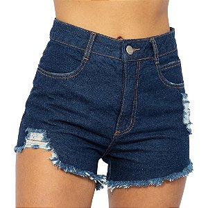 Short Hot Pant Destroyed Azul Escuro Lady Rock