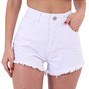 Short Jeans Feminino Hot Pant Amassado Branco Lady Rock