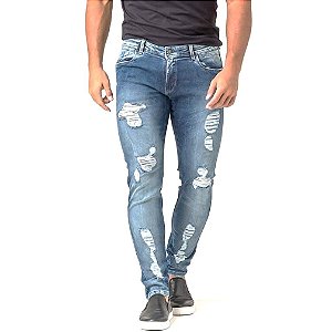 Calça Jeans Masculina Destroyed Estornada Super Skinny Fit Zune