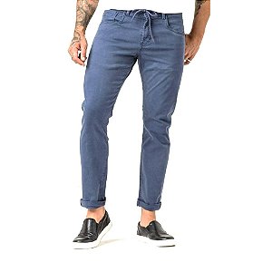 Calça Jeans Masculina Skinny Color Azul Marinho Cós com Cordão Zune
