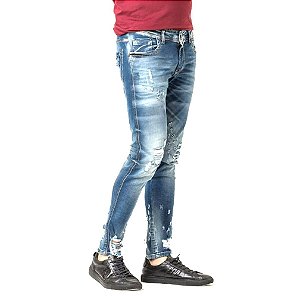 Calça Jeans Masculina Destroyed Estonada Super Skinny Fit Zune