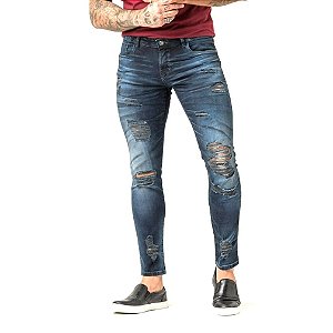 Calça Jeans Masculina Destroyed Estonada Super Skinny Fit Zune
