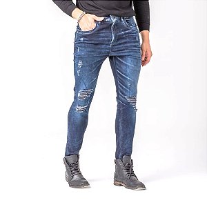 Calça Jeans Masculina Estonada Destroyed Skinny Zune
