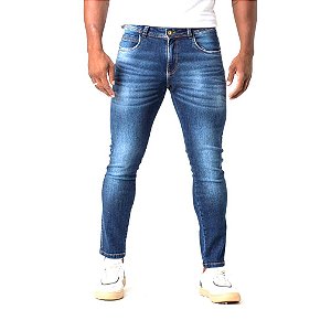 Calça Jeans Masculina Estonada Azul Escuro Skinny Zune