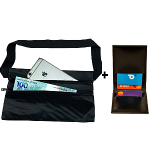 POCHETE PORTA DÓLAR DE CINTURA COM ELÁSTICO + PORTA CARTÃO PRETO