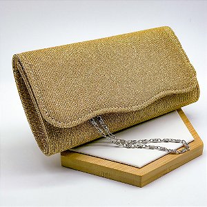 Bolsa de Festa Média Tecido Liso com Brilho Dourada