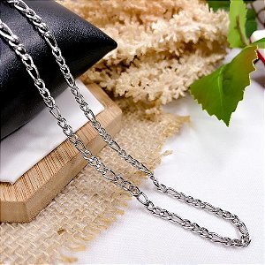 CORRENTE DE AÇO INOX FÍGARO 60 CM - PRATEADA