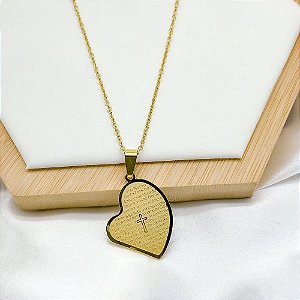 COLAR AÇO INOX 60 CM PINGENTE ORAÇÃO PAI NOSSO - DOURADO