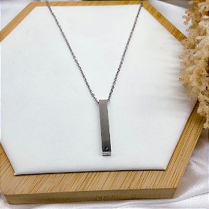 COLAR AÇO INOX 45 CM PINGENTE GEOMÉTRICO  - PRATEADO