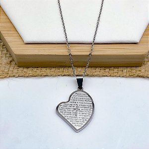 COLAR AÇO INOX 60 CM PINGENTE ORAÇÃO PAI NOSSO - PRATEADO