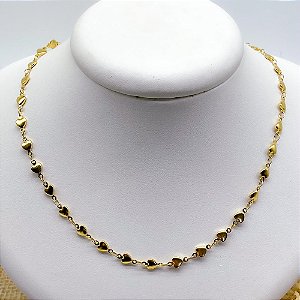 COLAR AÇO INOX 45 CM  CORAÇÕES - DOURADO