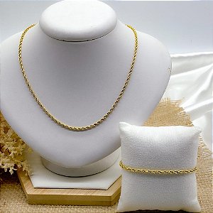 KIT CORRENTE E PULSEIRA AÇO INOX CORDÃO BAIANO 05 MM - DOURADA