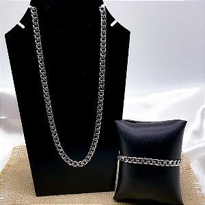 KIT CORRENTE E PULSEIRA GRUMET 1.6MM AÇO INOX - PRATEADA