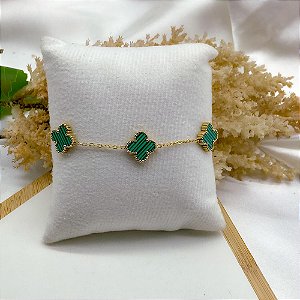 PULSEIRA  AÇO INOX DOURADA - TREVO VERDE