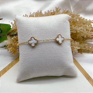 PULSEIRA  AÇO INOX DOURADA - TREVO PEROLADO