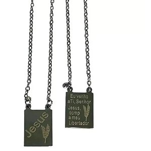 ESCAPULÁRIO DE AÇO INOX 60CM ORAÇÃO - PRATEADO