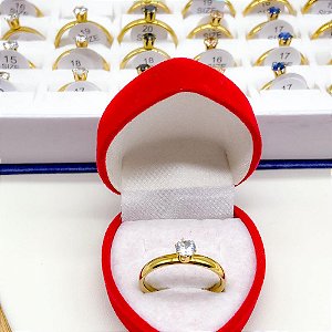 ANEL AÇO INOXIDÁVEL TIPO SOLITÁRIO DOURADO - PEDRA CRISTAL (UNIDADE)