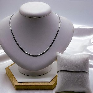 KIT CORRENTE E PULSEIRA AÇO INOX FITA / MALHA  - PRATEADA