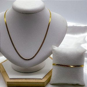 KIT CORRENTE E PULSEIRA AÇO INOX FITA / MALHA  - DOURADA