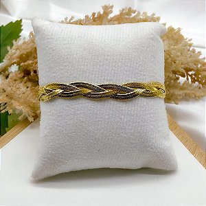 PULSEIRA AÇO INOX MALHA FITA TRANÇADA - DOURADA