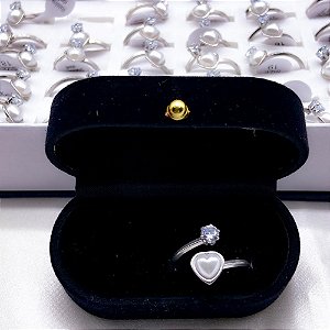 ANEL AÇO INOX CORAÇÃO PEROLA E PEDRA CRISTAL - PRATEADO